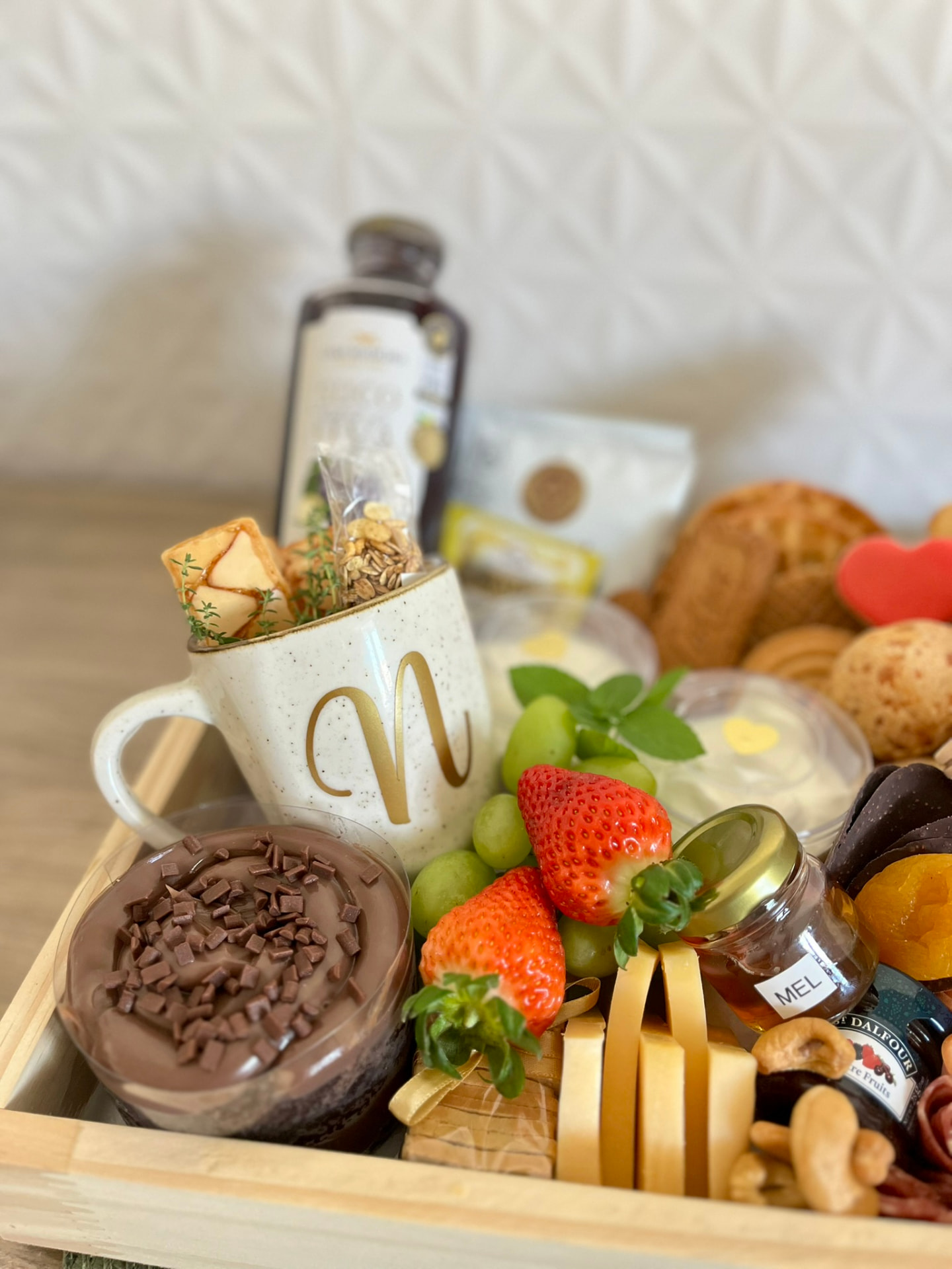 Detalhes dos produtos selecionados em uma cesta de café da manhã